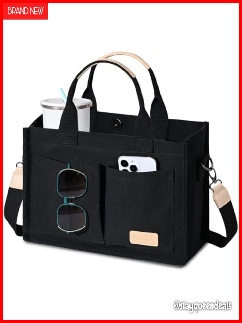 Canvas Tote Bag Crossbody Work Purse with Pockets Top Handle Handbag Satchel